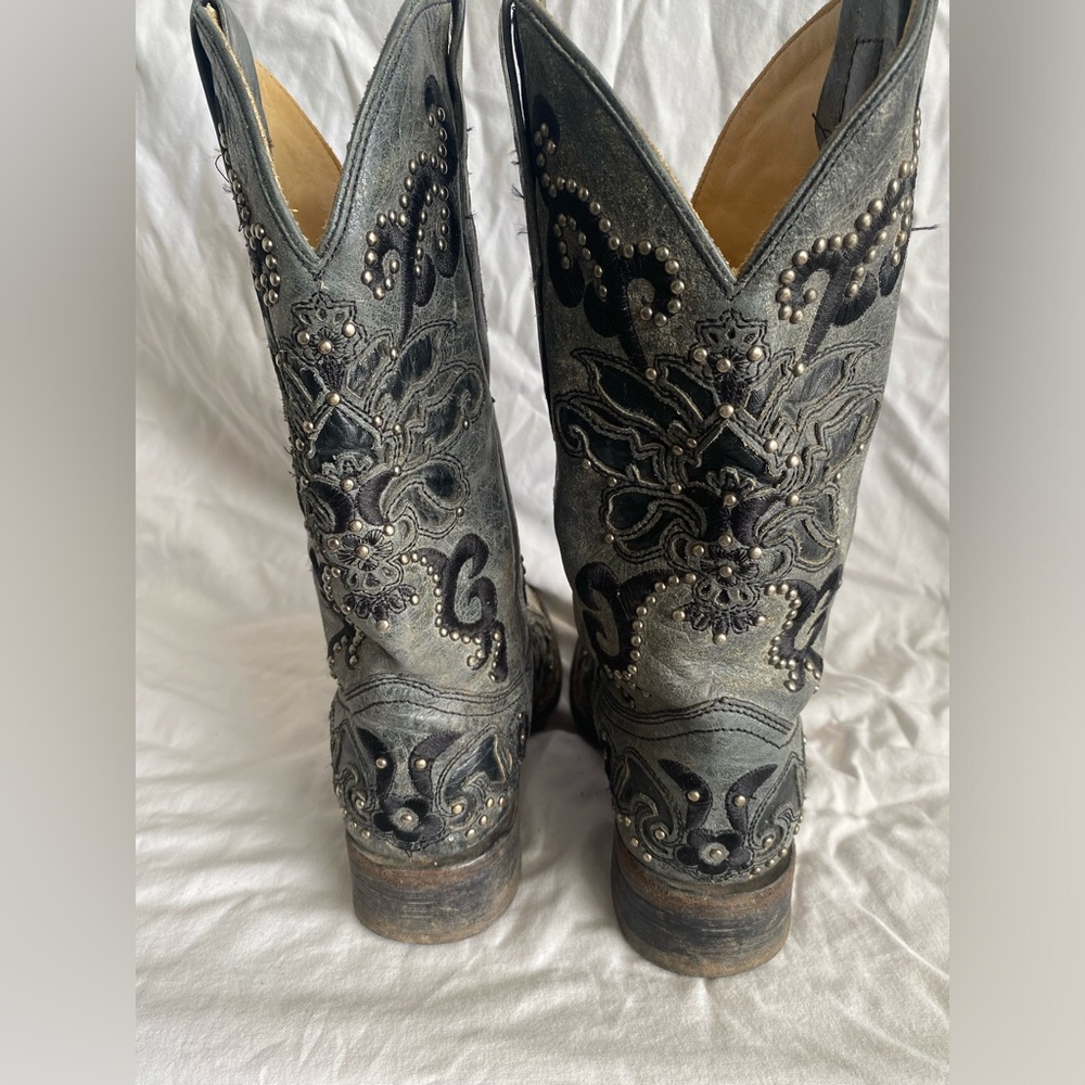 Corral Vintage A1130 Gray Black Studs Leather Cowboy Boots Women’s Size 7M - Picture 13 of 14